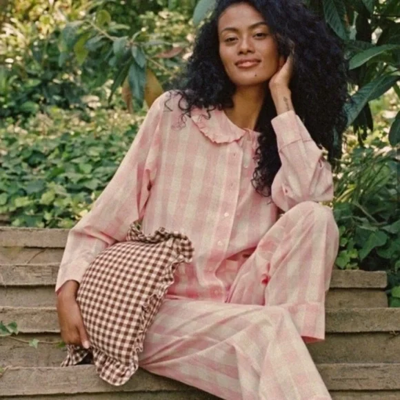 Doen Pink Checkered Pajama Pants - Picture 1 of 8